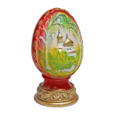 Свеча Пасхальное яйцо с березами красное  - фото